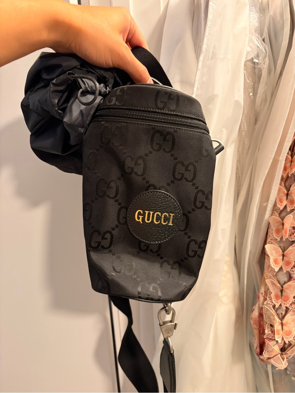 Gucci Black GG Monogram Belt Bag with Gold Logo new !!!!!